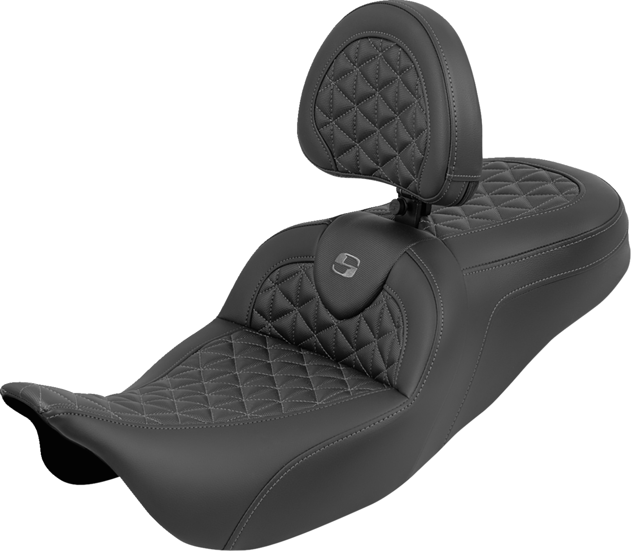 SADDLEMEN RoadSofa™ Tri Gripper Seat - Standard Reach - Gray Stitch - w/ Backrest - FLH/FLT '08-'25 808-07B-210B2