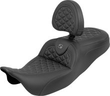 SADDLEMEN RoadSofa™ Tri Gripper Seat - Standard Reach - Gray Stitch - w/ Backrest - FLH/FLT '08-'25 808-07B-210B2
