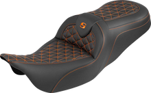 SADDLEMEN RoadSofa™ Tri Gripper Seat - Standard Reach - Orange Stitch - w/o Backrest - FLH/FLT '08-'25 808-07B-21003
