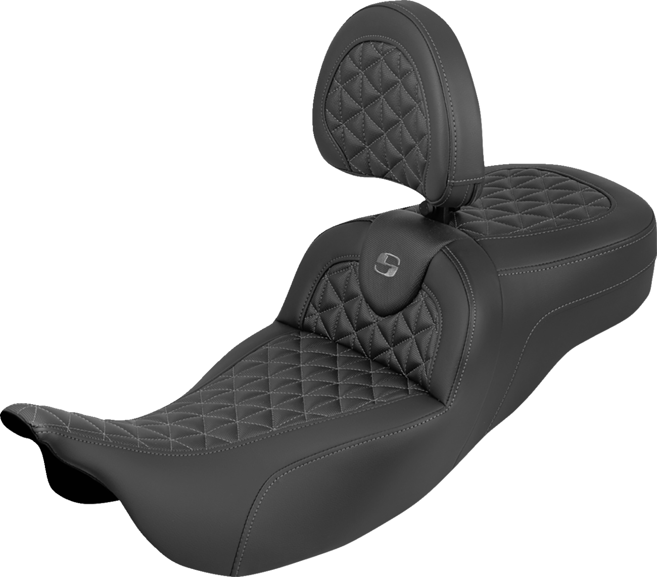 SADDLEMEN RoadSofa™ Tri Gripper Seat - Extended Reach - Gray Stitch - w/ Backrest - FLH/FLT '08-'25 808-07B-211B2