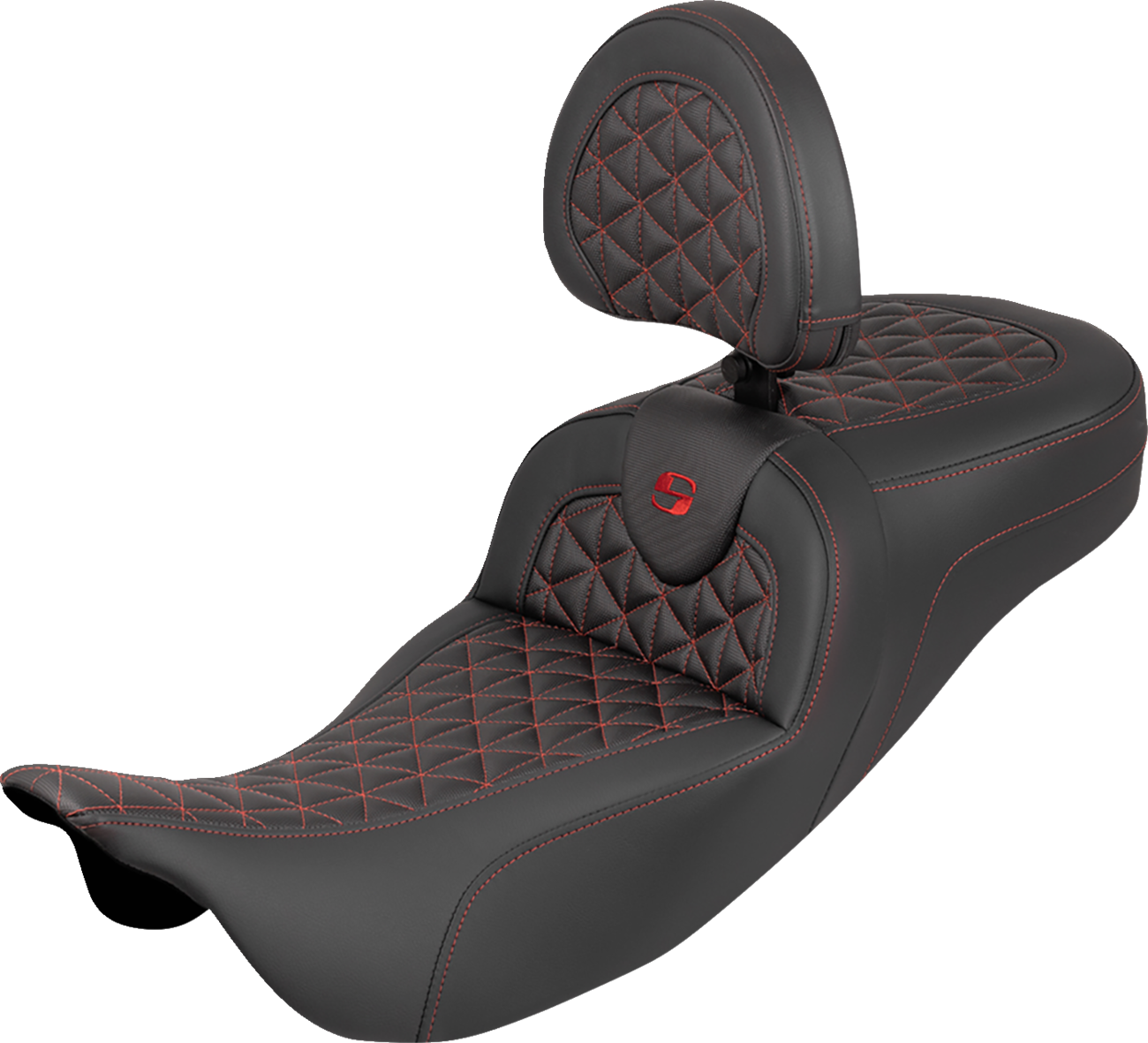 SADDLEMEN RoadSofa™ Tri Gripper Seat - Extended Reach - Red Stitch - w/ Backrest - FLH/FLT '08-'25 808-07B-211B4