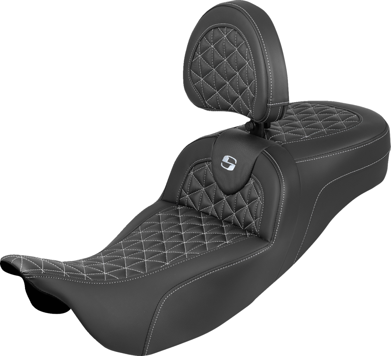 SADDLEMEN RoadSofa™ Tri Gripper Seat - Extended Reach - Silver Stitch - w/ Backrest - FLH/FLT '08-'25 808-07B-211B5