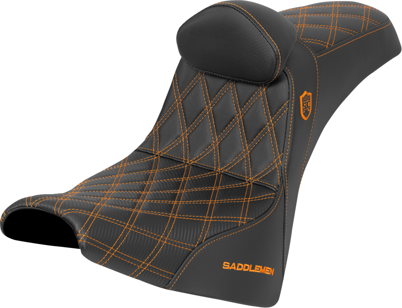 SADDLEMEN Pro Series SDC Performance Seat - w/ Backrest - Orange Stitch - Gripper - FXBB/FXST '18-'25 SC81830DB3