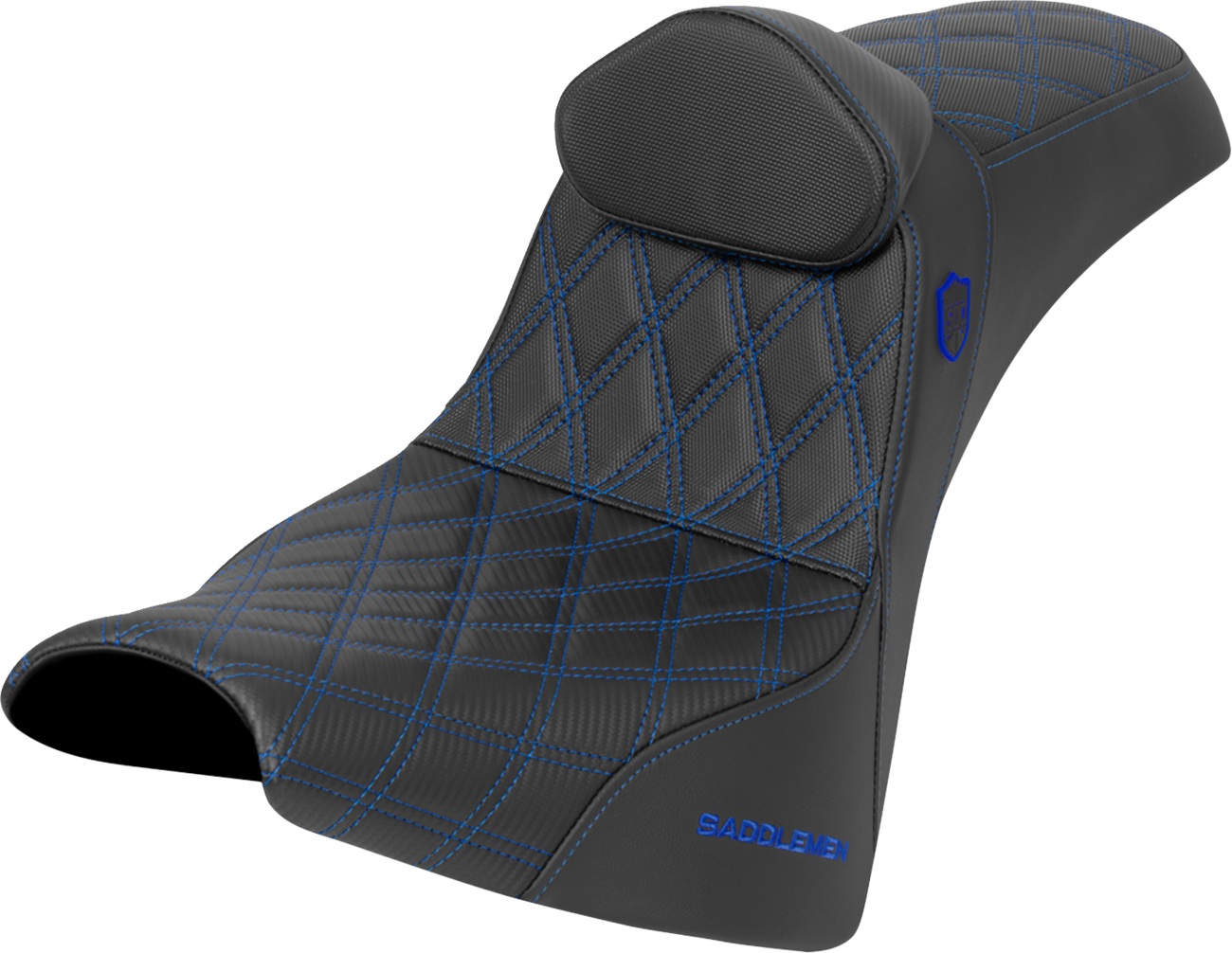 SADDLEMEN Pro Series SDC Performance Seat - w/ Backrest - Blue Stitch - Gripper - FXBB/FXST '18-'25 SC81830DB1