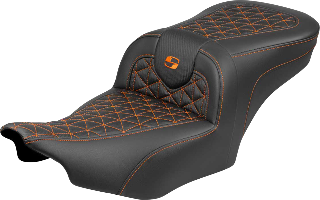 SADDLEMEN Roadsofa™ Seat - without Backrest - Orange Stitch - FLH/FLT '23-'25 823-07-21003