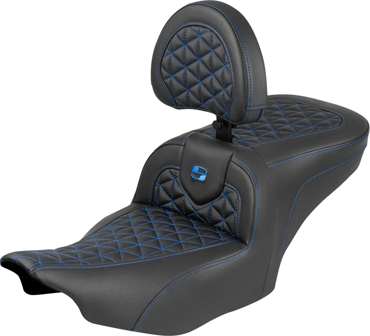 SADDLEMEN Roadsofa™ Seat - with Backrest - Blue Stitch - FLH/FLT '23-'25 823-07-210B1