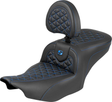 SADDLEMEN Roadsofa™ Seat - with Backrest - Blue Stitch - FLH/FLT '23-'25 823-07-210B1