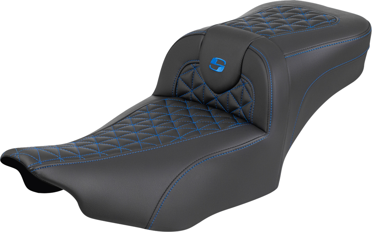 SADDLEMEN Roadsofa™ Extended Reach Seat - without Backrest - Blue Stitch - FLH/FLT '23-'25 823-07-21101