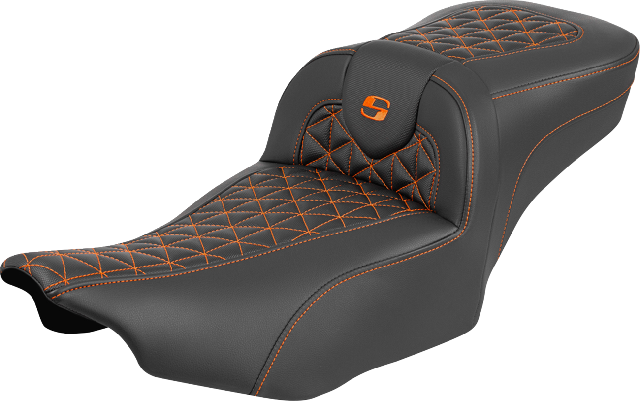 SADDLEMEN Roadsofa™ Extended Reach Seat - without Backrest - Orange Stitch - FLH/FLT '23-'25 823-07-21103