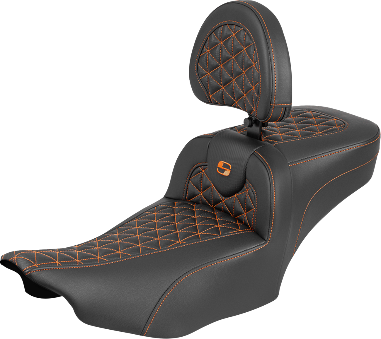 SADDLEMEN Roadsofa™ Extended Reach Seat - with Backrest - Orange Stitch - FLH/FLT '23-'25 823-07-211B3