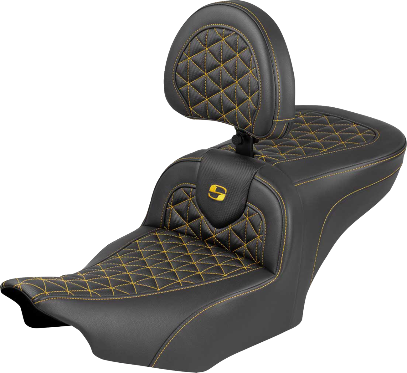 SADDLEMEN Roadsofa™ Seat - with Backrest - Gold Stitch - FLH/FLT '23-'25 823-07-210B7