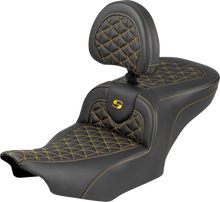 SADDLEMEN Roadsofa™ Seat - with Backrest - Gold Stitch - FLH/FLT '23-'25 823-07-210B7