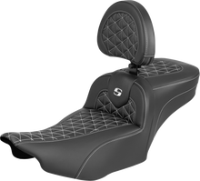 SADDLEMEN Roadsofa™ Extended Reach Seat - with Backrest - White Stitch - FLH/FLT '23-'25 823-07-211B6