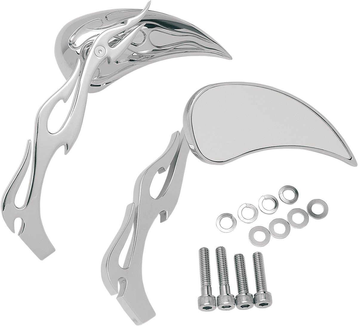 DRAG SPECIALTIES Mirrors - Flame - Side View - Teardrop - Chrome - Pair 76446