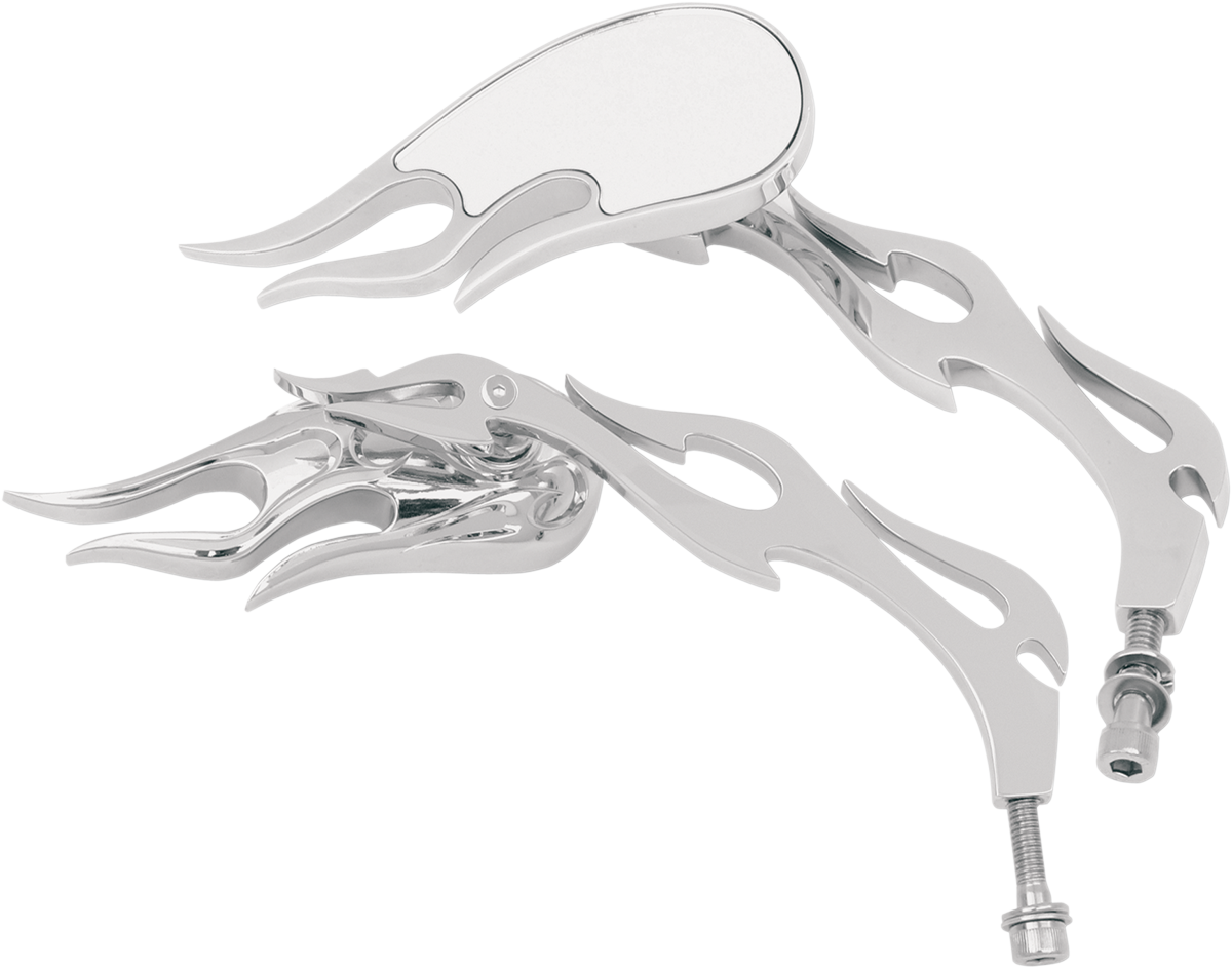 DRAG SPECIALTIES Mirrors - Flame - Side View - Oblong - Chrome - Pair 76467