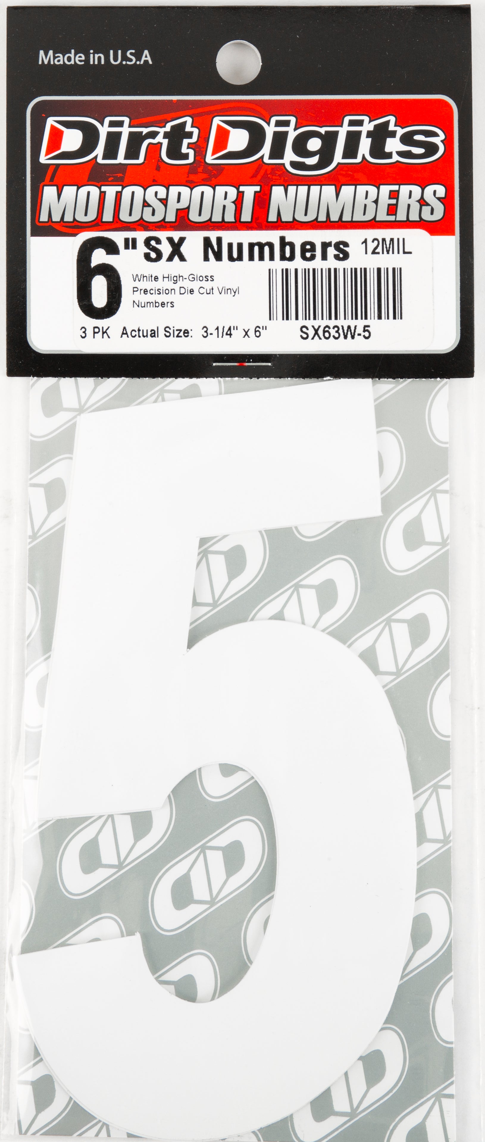 #5 6" White Super X Digits 3/Pk