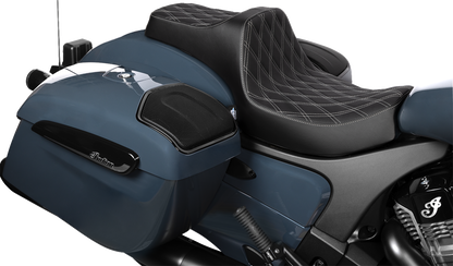 DRAG SPECIALTIES SEATS Predator III 2-Up Seat - Vinyl - Double Diamond - Silver Stitch - Chieftain '25/Challenger '20-'25 4720C
