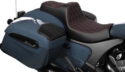 DRAG SPECIALTIES SEATS Predator III 2-Up Seat - Vinyl - Double Diamond - Red Stitch - Chieftain '25/Challenger '20-'25 4720D