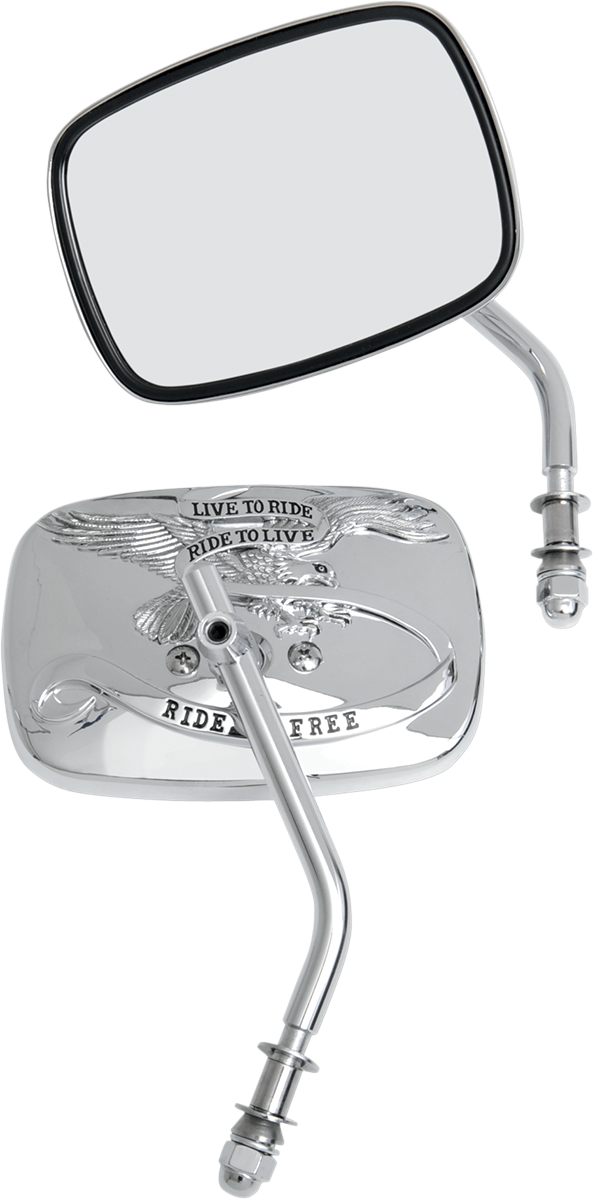 DRAG SPECIALTIES Mirrors - Live To Ride - Side View - Rectangle - Chrome - Pair M60-0007C