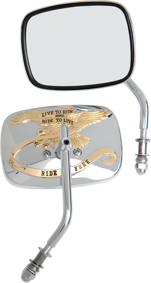 DRAG SPECIALTIES Mirrors - Live To Ride - Side View - Rectangle - Chrome/Gold - Pair M60-0007G