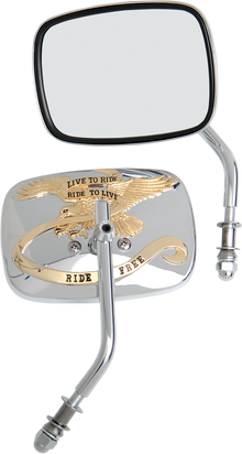 DRAG SPECIALTIES Mirrors - Live To Ride - Side View - Rectangle - Chrome/Gold - Pair M60-0007G