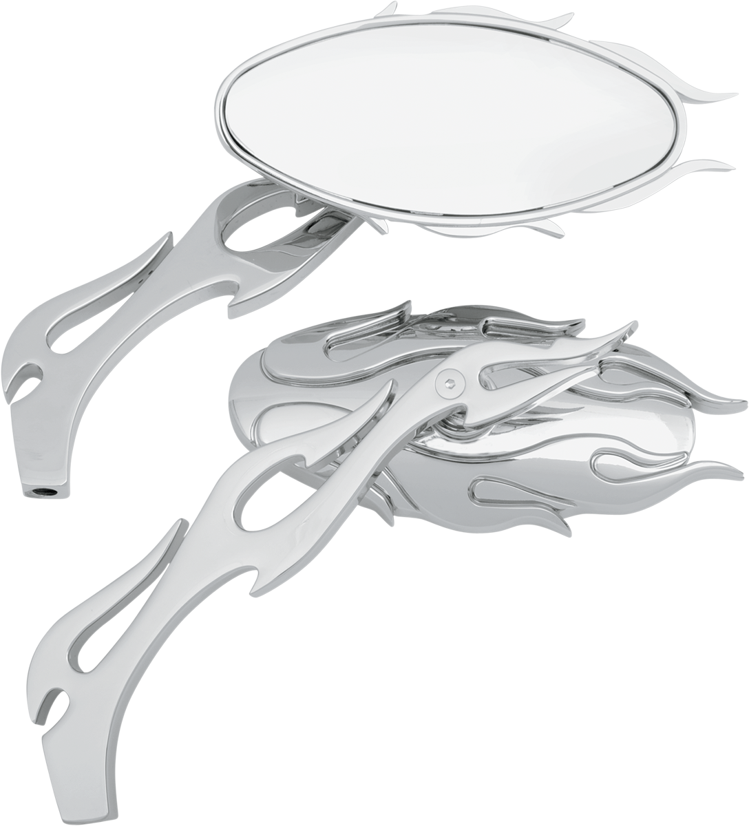 DRAG SPECIALTIES Mirrors - Flame - Side View - Oval - Chrome - Pair 76826C