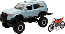 NEW RAY TOYS Toyota Land Cruiser with Dirt Bike - 1:18 Scale - Light Blue/Black/Orange 37586