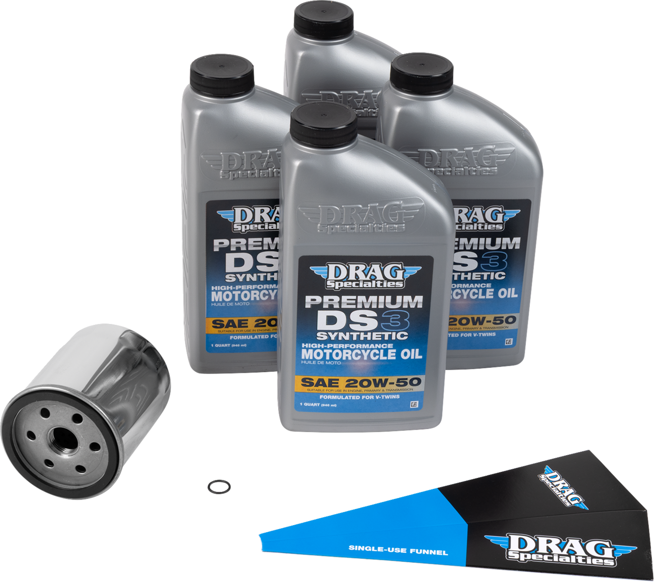 DRAG SPECIALTIES OIL Full Synthetic Oil Change Kit - 20W50 - EVO-XL - Chrome Filter 224376