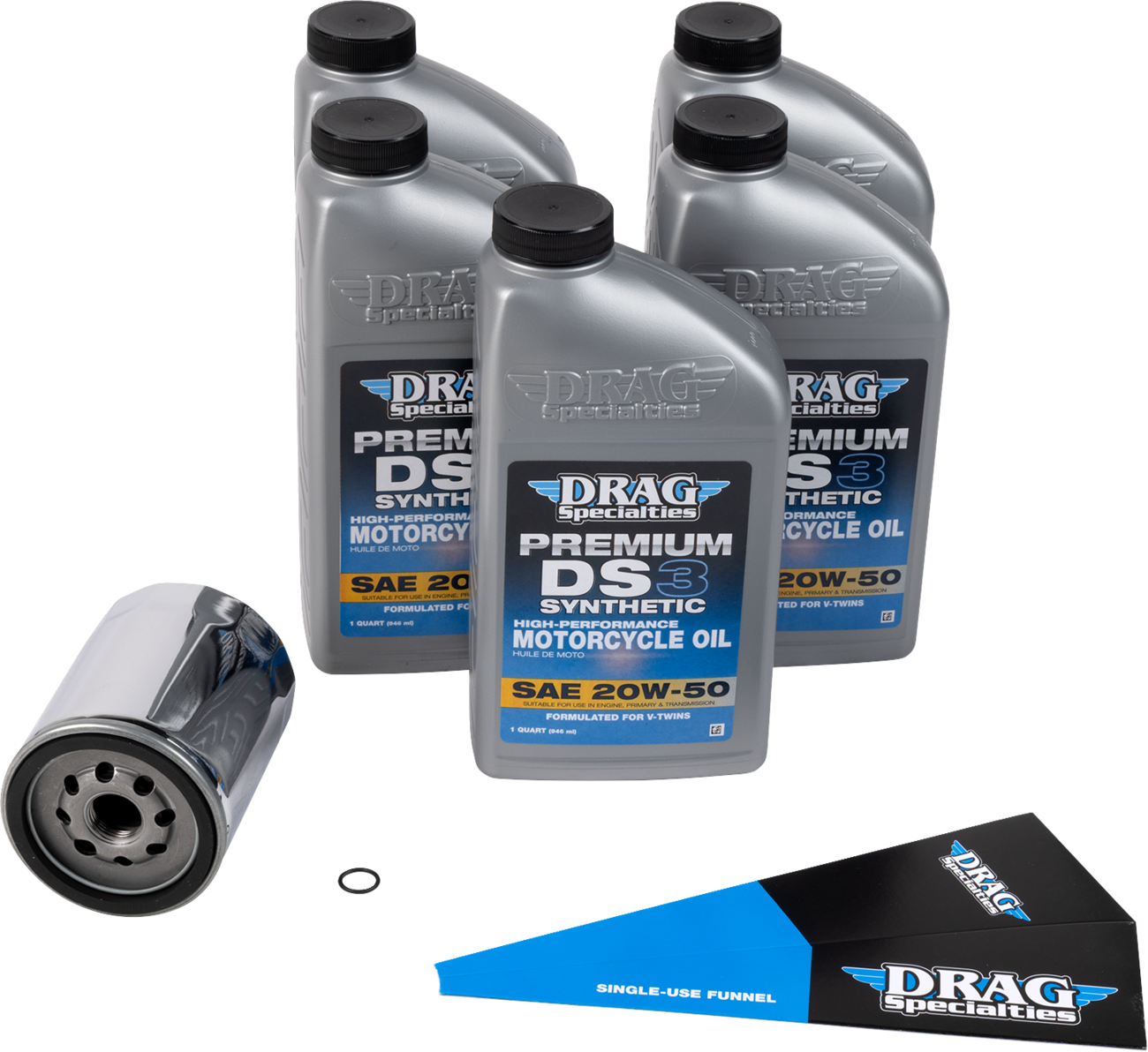 DRAG SPECIALTIES OIL Full Synthetic Oil Change Kit - 20W50 - M8 - Chrome Filter 224380