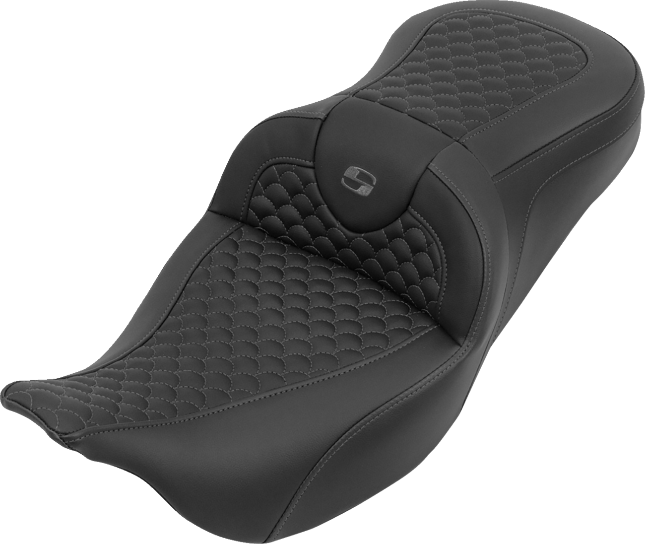 SADDLEMEN Roadsofa™ Seat - without Backrest - Dragon Stitch - Gray Stitch - FLH/FLT '08-'25 808-07B-20802