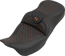 SADDLEMEN Roadsofa™ Seat - without Backrest - Dragon Stitch - Orange Stitch - FLH/FLT '08-'25 808-07B-20803