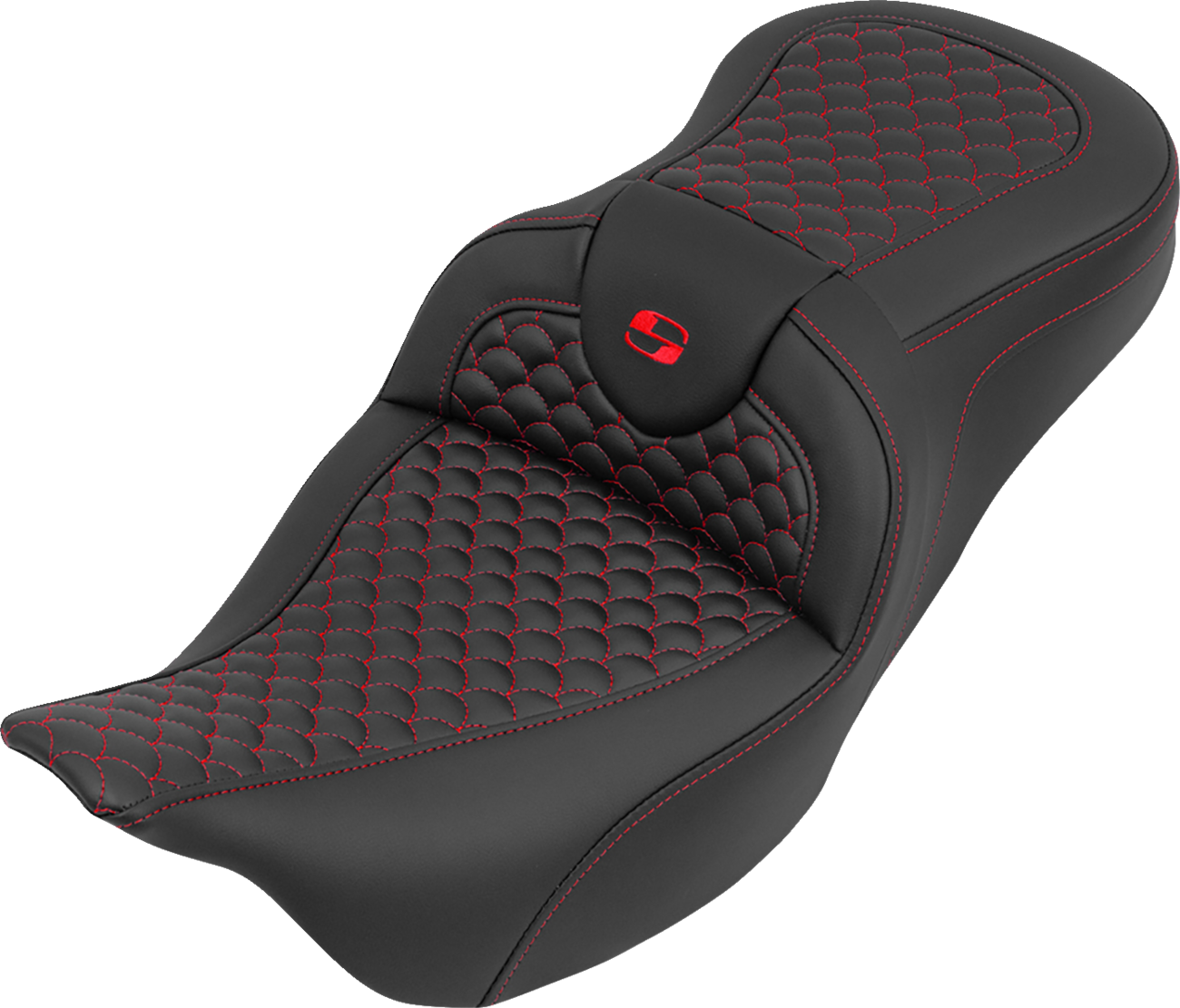 SADDLEMEN Roadsofa™ Seat - without Backrest - Dragon Stitch - Red Stitch - FLH/FLT '08-'25 808-07B-20804