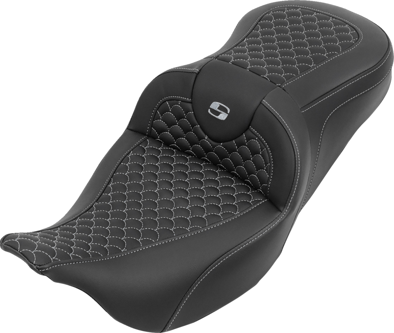 SADDLEMEN Roadsofa™ Seat - without Backrest - Dragon Stitch - Silver Stitch - FLH/FLT '08-'25 808-07B-20805