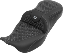 SADDLEMEN Roadsofa™ Seat - without Backrest - Dragon Stitch - Silver Stitch - FLH/FLT '08-'25 808-07B-20805