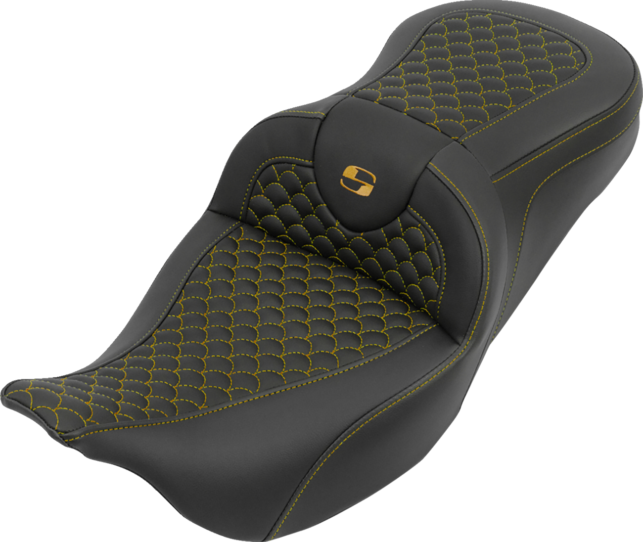 SADDLEMEN Roadsofa™ Seat - without Backrest - Dragon Stitch - Gold Stitch - FLH/FLT '08-'25 808-07B-20807
