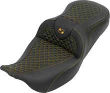 SADDLEMEN Roadsofa™ Seat - without Backrest - Dragon Stitch - Gold Stitch - FLH/FLT '08-'25 808-07B-20807