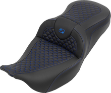 SADDLEMEN Roadsofa™ Seat - without Backrest - Dragon Stitch - Blue Stitch - FLH/FLT '08-'25 808-07B-20801
