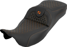 SADDLEMEN Extended Reach RoadSofa™ Seat - Dragon Scale - w/o Backrest - Orange Stitch - FLH/FLT '08-'25 808-07B-20903