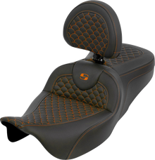 SADDLEMEN Roadsofa™ Seat - Dragon Scale - Orange Stitch - with Backrest - Touring '08-'25 808-07B-208B3