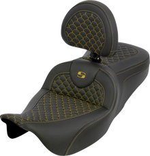 SADDLEMEN Roadsofa™ Seat - Dragon Scale - Gold Stitch - with Backrest - Touring '08-'25 808-07B-208B7