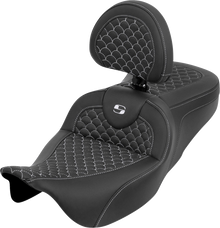 SADDLEMEN Roadsofa™ Seat - Dragon Scale - White Stitch - with Backrest - Touring '08-'25 808-07B-208B6