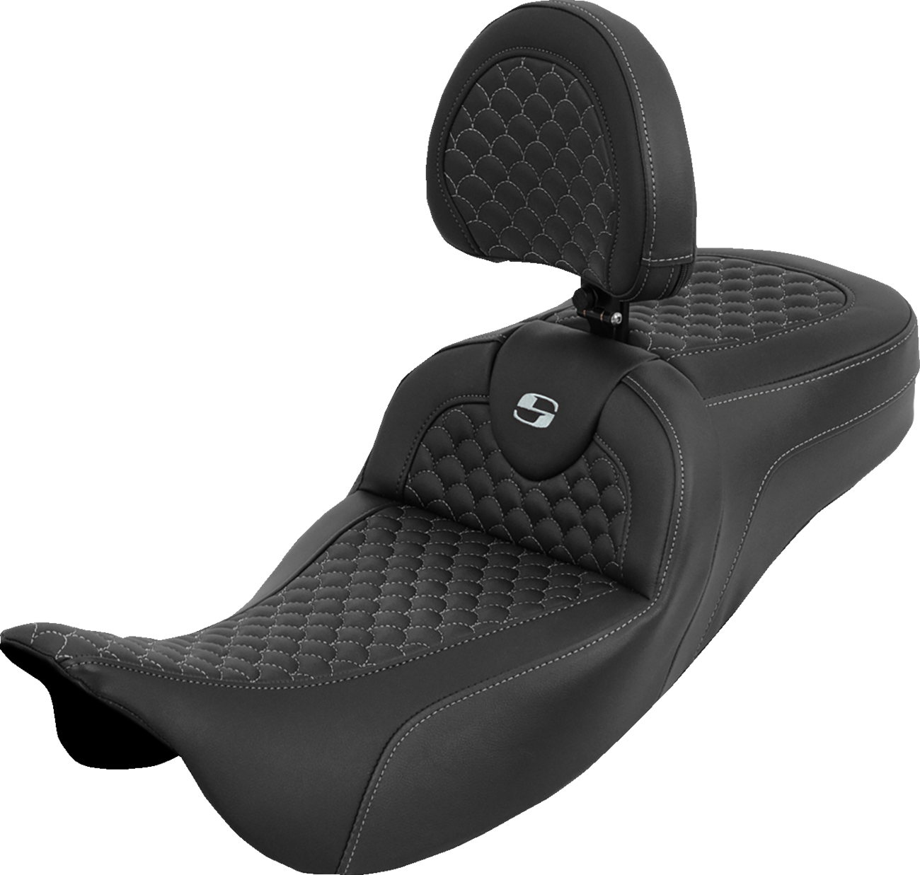 SADDLEMEN Extended Reach Roadsofa™ Seat - Dragon Scale - Silver Stitch - with Backrest - Touring '08-'25 808-07B-209B5