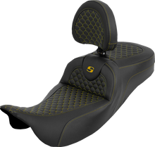 SADDLEMEN Extended Reach Roadsofa™ Seat - Dragon Scale - Gold Stitch - with Backrest - Touring '08-'25 808-07B-209B7