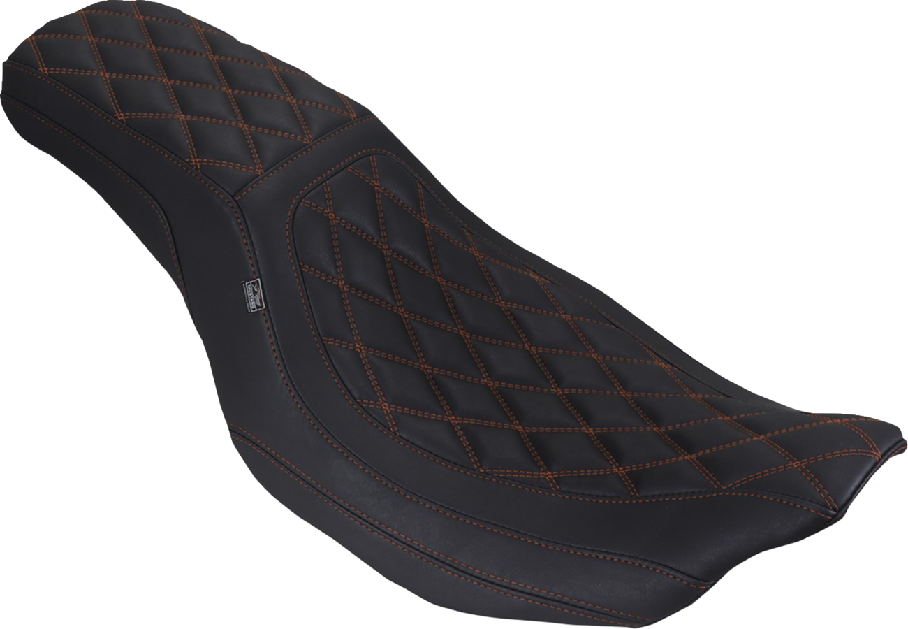 MUSTANG Low Squareback Seat - Double Diamond - Mandarin Orange Stitch - FLH/FLT '23-'25 88514 MO