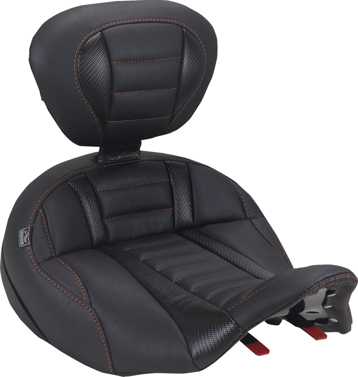 MUSTANG Deluxe Touring Solo Seat - with Driver's Backrest - Mandarin Orange Stitch - FLH/FLT '23-'25 89406MO