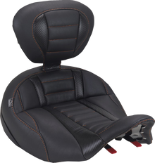 MUSTANG Deluxe Touring Solo Seat - with Driver's Backrest - Mandarin Orange Stitch - FLH/FLT '23-'25 89406MO