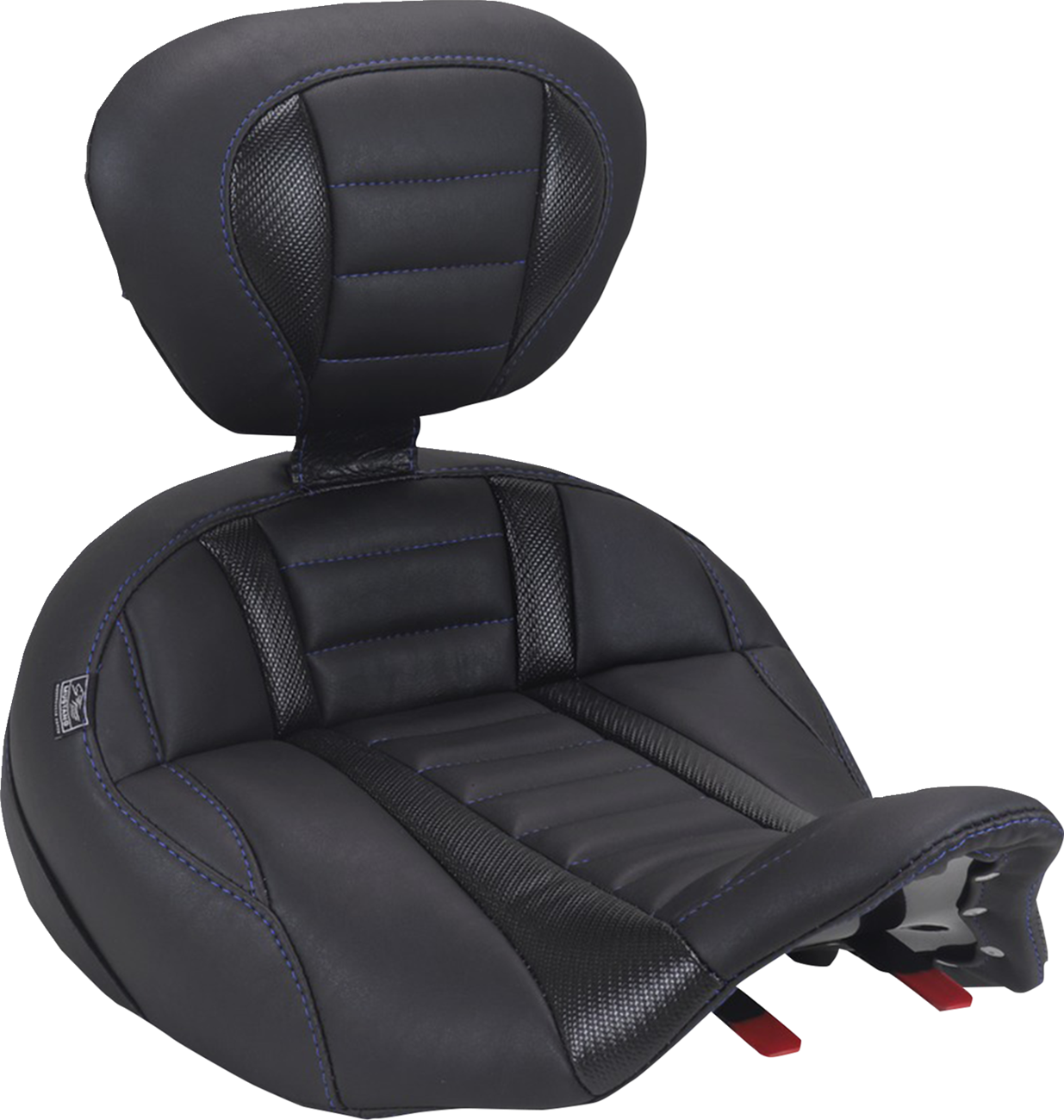 MUSTANG Deluxe Touring Solo Seat - with Driver's Backrest - Sky Blue Stitch - FLH/FLT '23-'25 89406SB