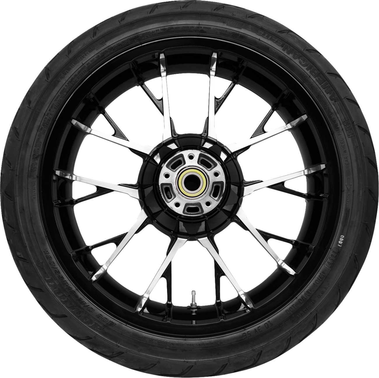 COASTAL MOTO Marlin Rear Wheel - Black Cut (18") | Dunlop AE2 Tire (180/55B18) PKG2-MAR185BC-ABST