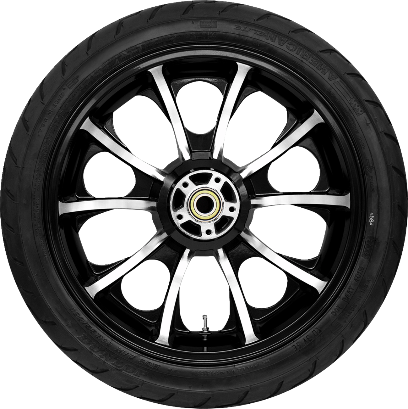COASTAL MOTO Largo Rear Wheel - Black Cut (18") | Dunlop AE2 Tire (180/55B18) PKG2-LAR185BC-ABST