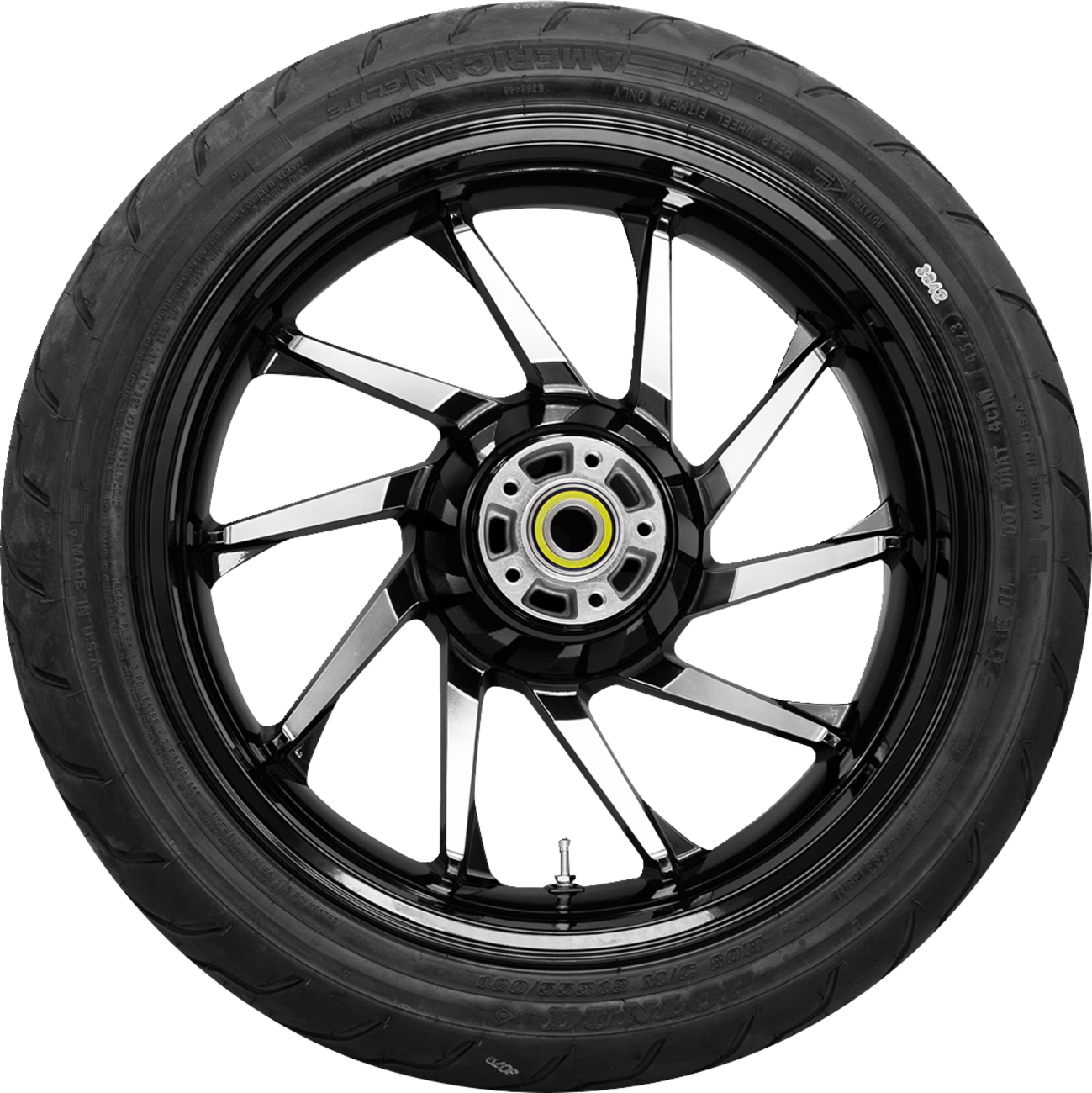 COASTAL MOTO Hurricane Rear Wheel - Black Cut (18") | Dunlop AE2 Tire (180/55B18) PKG2-HUR185BC-ABST
